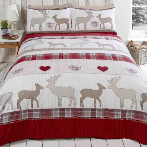 St Andrews Red Brushed Cotton Duvet Cover Bedding Set