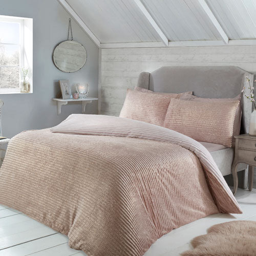 Sparkle Ribbed Fleece Duvet Cover Bedding Set Blush