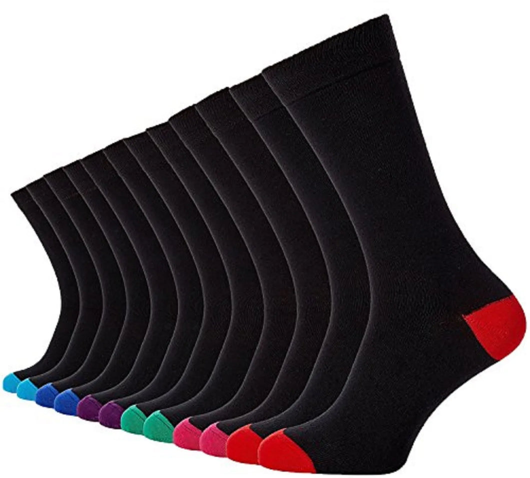 Tom Franks Mens Cotton Rich Coloured Contrast Heel & Toe Socks 10 Pairs