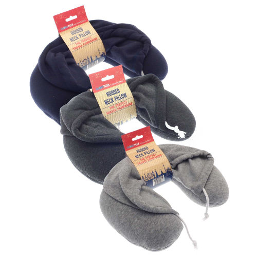 Drawstring Hooded Design Travel Neck Pillow 3 Pack Assorted