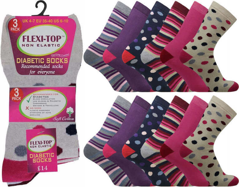 12 Pairs Ladies Spots & Stripes Non Binding Loose Elasticated Soft Top Socks UK 4-7 (Copy)