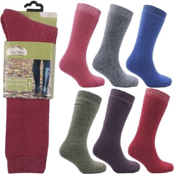 3 Pairs Ladies Wool Blend Long Hose Cushioned Wellington Boot Socks UK 4-8