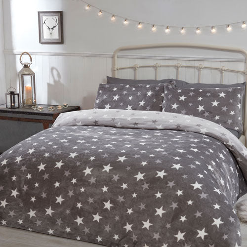 Comfy Fleece All Stars Grey Duvet Cover Bedding Set