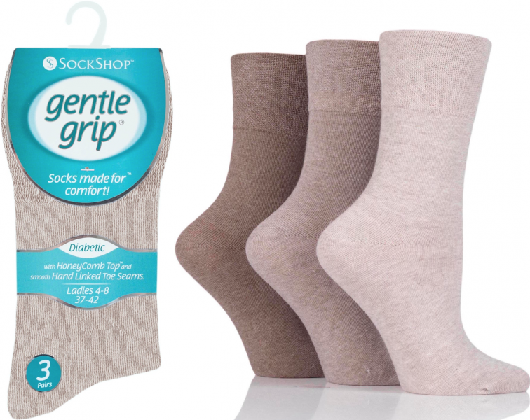 6 Pairs Ladies Diabetic Gentle Grip Seamless Toe Socks Beige UK 4-8