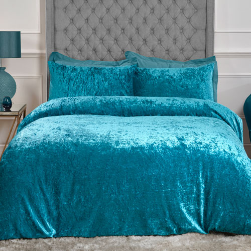 Luxury Crushed Velvet Duvet Cover Bedding Set Teal