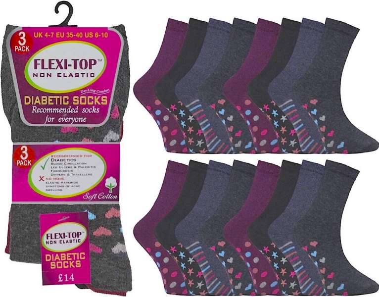 6 Pairs Ladies Insole Design Non Binding Loose Elasticated Soft Top Socks UK 4-7