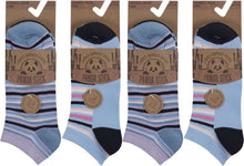 تحميل الصورة إلى عارض المعرض، Panda Stick 12 Pairs Ladies Bamboo Blend Comfort Trainer Liner Sock Multi Stripes
