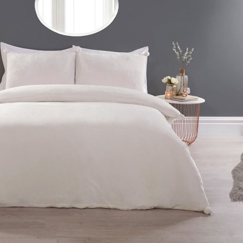 Pom Pom Comfy Fleece Duvet Cover Bedding Set Cream