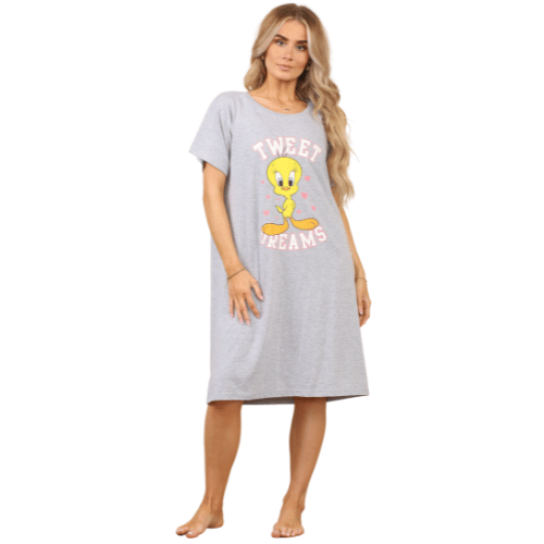 Ladies 100% Cotton Tweetie Pie 'Tweet Dreams' Short Sleeve Nightdress