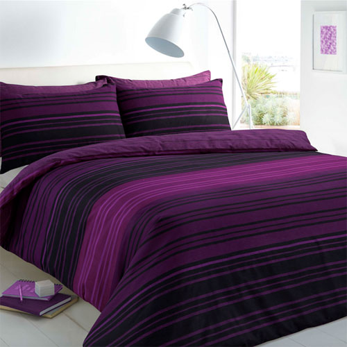 Textured Stripe Purple Reversible Duvet Cover Bedding Set