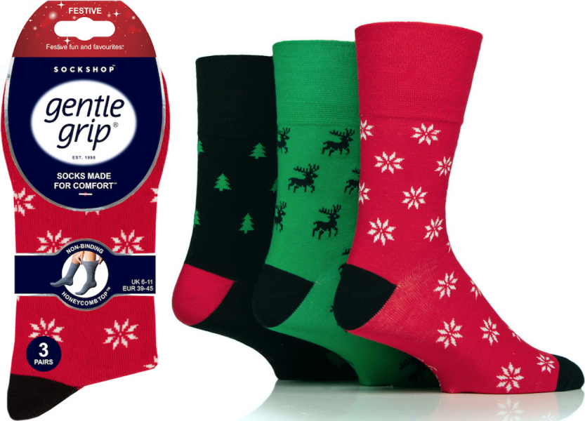 Men's Novelty Christmas Festive Icons Gentle Grip Socks 3 Pair