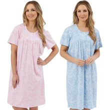 Carica l'immagine nel visualizzatore di Gallery, Ladies 100% Jersey Cotton Linear Pastel Floral Short Sleeve Tee Nightshirt
