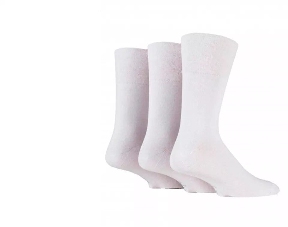 6 Pairs Men's Stay Up 99% Cotton Rich Non-Elasticated Hand Linked Toe Socks White