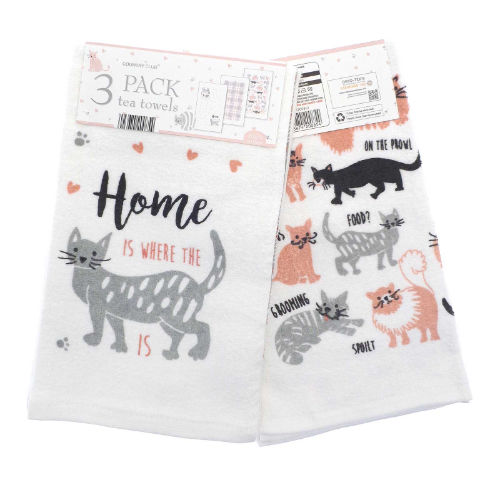 Cat Design Tea Towels 3 Pack