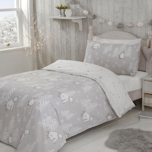 Polar Bear Grey Christmas Duvet Cover Bedding Set