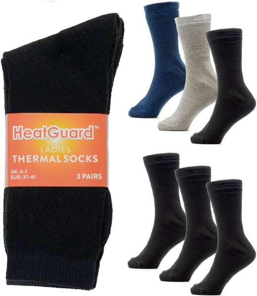 6 Pairs Ladies HeatGuard Thermal Socks UK 4-7 Black