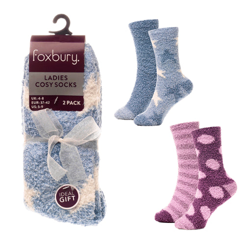 4 Pack Ladies Cosy Marl Spot-Star Cosy Super Soft Socks UK Size 4-8 Assorted