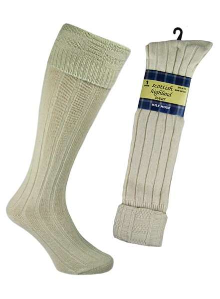 Men's Traditional Scottish Highland Wool Blend Long Hose Kilt Socks UK 6-11 Cream