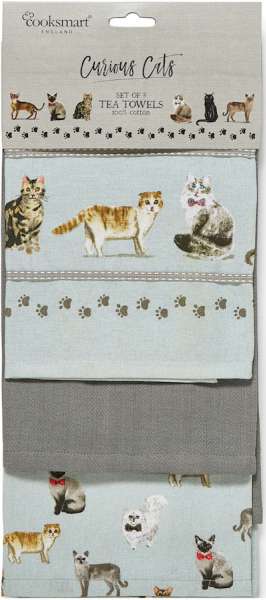 Curious Cats Tea Towels 3 Pack