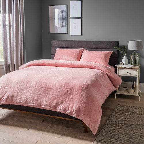 Cosy & Soft Teddy Duvet Cover Bedding Set Blush Pink