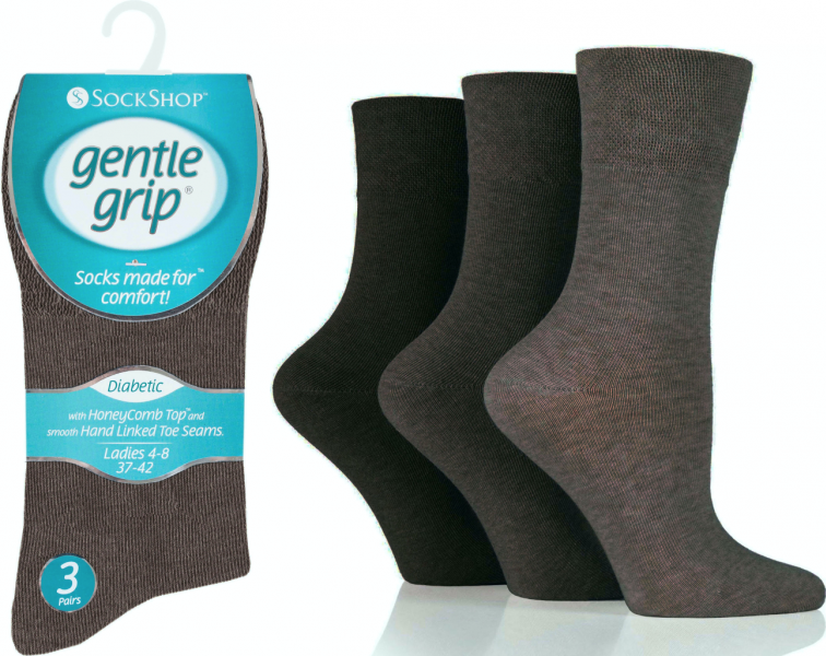 6 Pairs Ladies Diabetic Gentle Grip Seamless Toe Socks Brown UK 4-8