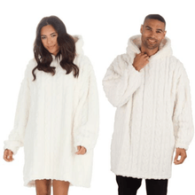 Load image into Gallery viewer, Sherpa Oversized Hoodie Adults Cable Fleece Hooded Snuggle Lounge Blanket Jumper Cream
