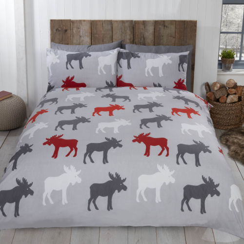 Moose Grey Brushed Cotton Duvet Cover Bedding Set