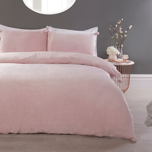 Pom Pom Comfy Fleece Duvet Cover Bedding Set Pink