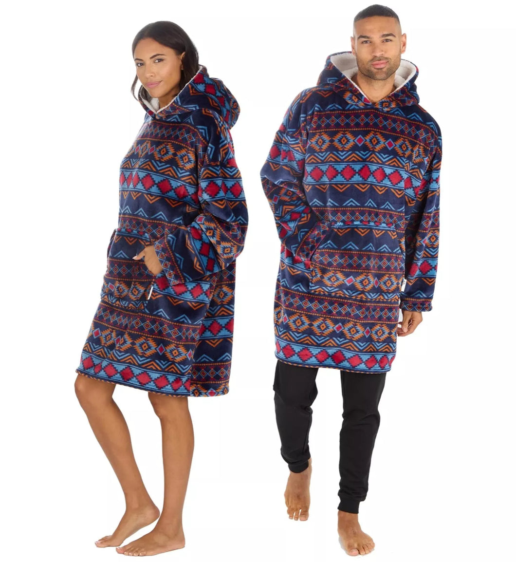 Adults Unisex Aztec Tribal Oversized Plush Fleece Hoodie