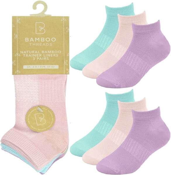 6 Pairs Ladies Bamboo Arch Support & Ventilated Top Trainer Liner Socks UK 4-8