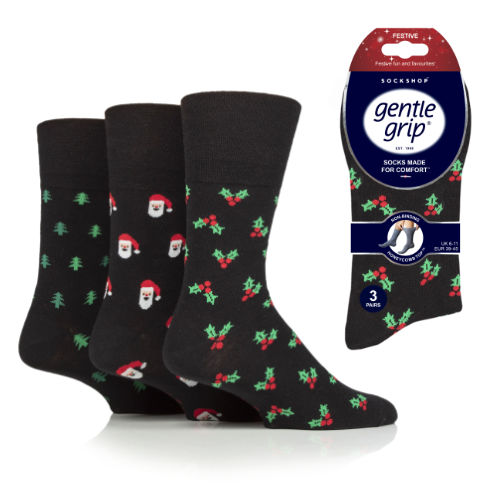 Men's Xmas Cheer Festive Christmas Gentle Grip Socks 3 Pair