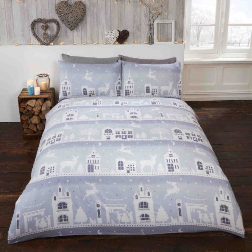 Reindeer Road Silver Christmas Duvet Cover Bedding Set