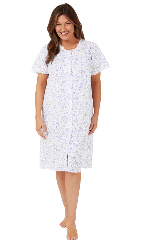 Ladies Polycotton Short Sleeve Swirl Leaf Button Through Nightdress