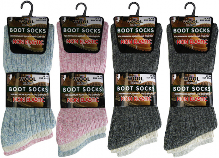 6 Pairs Ladies Chunky Wool Blend Non Elastic Cushion Sole Hiking Boot Socks UK 4-8