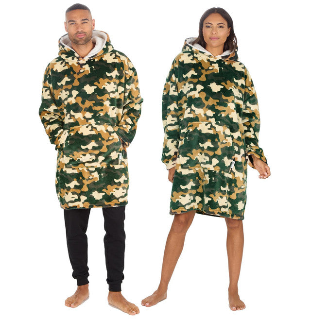 Adults Unisex Football Oversized Plush Fleece Hoodie Camo