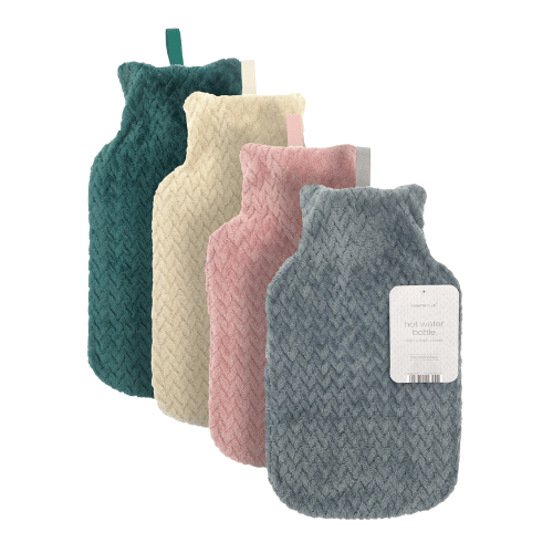 Hot Water Bottles with Plush Jacquard Lattice Cover 800ml 2 Pack