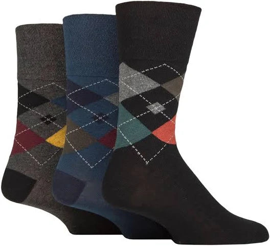 6 Pairs Men's Gentle Grip Cotton Socks Rustic Argyle