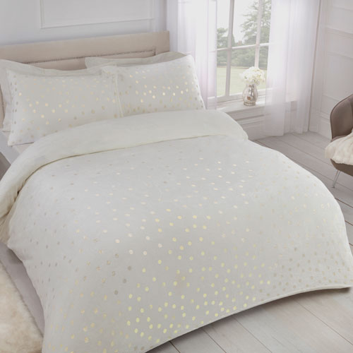 Comfy Fleece Foil Dots Duvet Cover Bedding Set Ivory