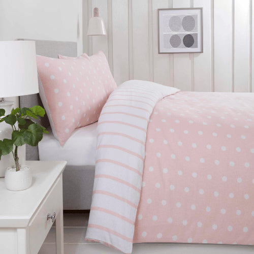 Spots Stripes Luxury Brushed Duvet Cover Bedding Set Pink