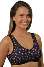 تحميل الصورة إلى عارض المعرض، Gemm Black Floral Pull On Stretch Cotton Cup Bra Black
