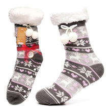 Load image into Gallery viewer, Ladies Christmas Lounge Socks With Sherpa Lining &amp; Pom Poms
