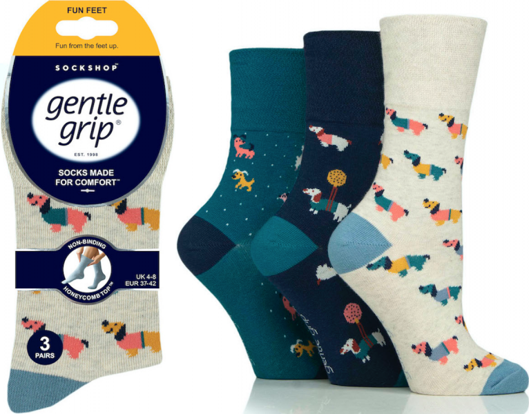 6 Pairs Ladies Gentle Grip Cotton Rich Non Binding Honeycomb Loose Top Socks 4-8  I'm a Dog Person