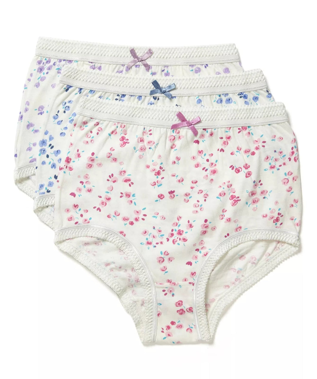 Ladies Floral Cream 3 Pack 100% Cotton Full Briefs