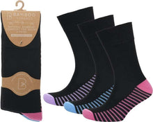 Charger l&#39;image dans la galerie, 12 Pairs Ladies Bamboo Non Binding Comfort Soft Top Socks Heel Toe Black
