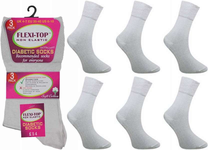 6 Pairs Ladies Non Binding Loose Elasticated Soft Top Socks White UK 4-7