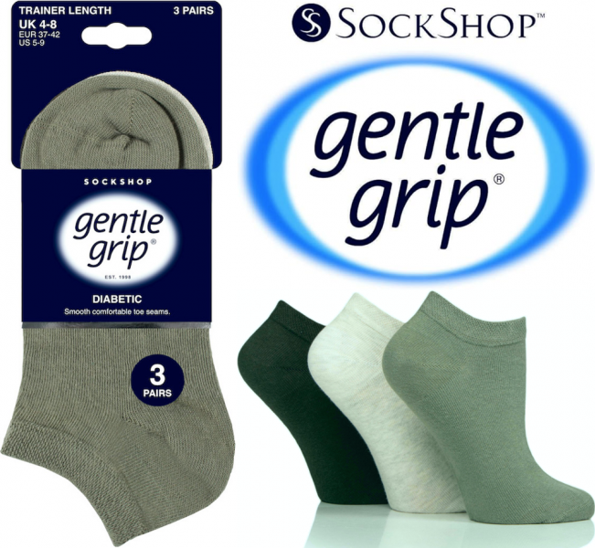 6 Pairs Ladies Diabetic Gentle Grip Honeycomb Top Seamless Toe Trainer Socks UK 4-8 Forest Green