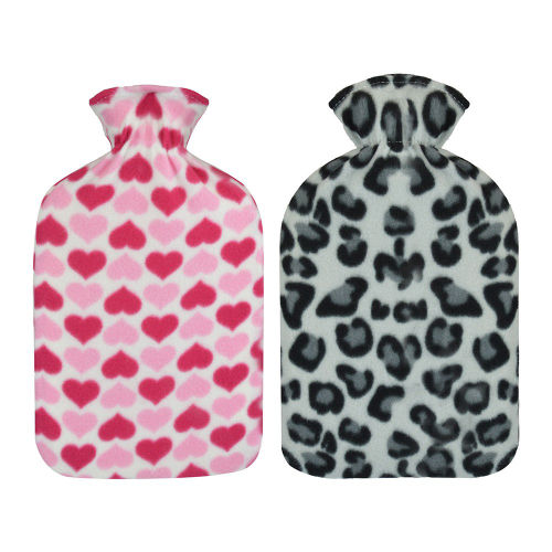 Heart and Leopard Fleece Hot Water Bottle 2L