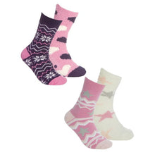 Load image into Gallery viewer, 4 Pairs Ladies Fairisle Star Cosy &amp; Brushed Bed Socks With Grippers
