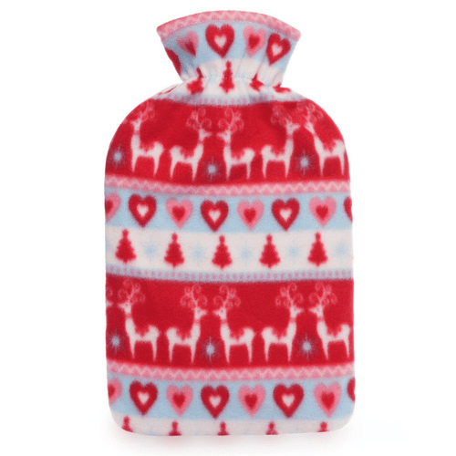 Hot Water Bottle with Red Fairisle Cover 2 Litre