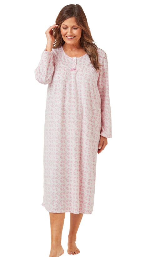 Ladies Long Sleeve Cosy Polished Petal Fleece Nightdress